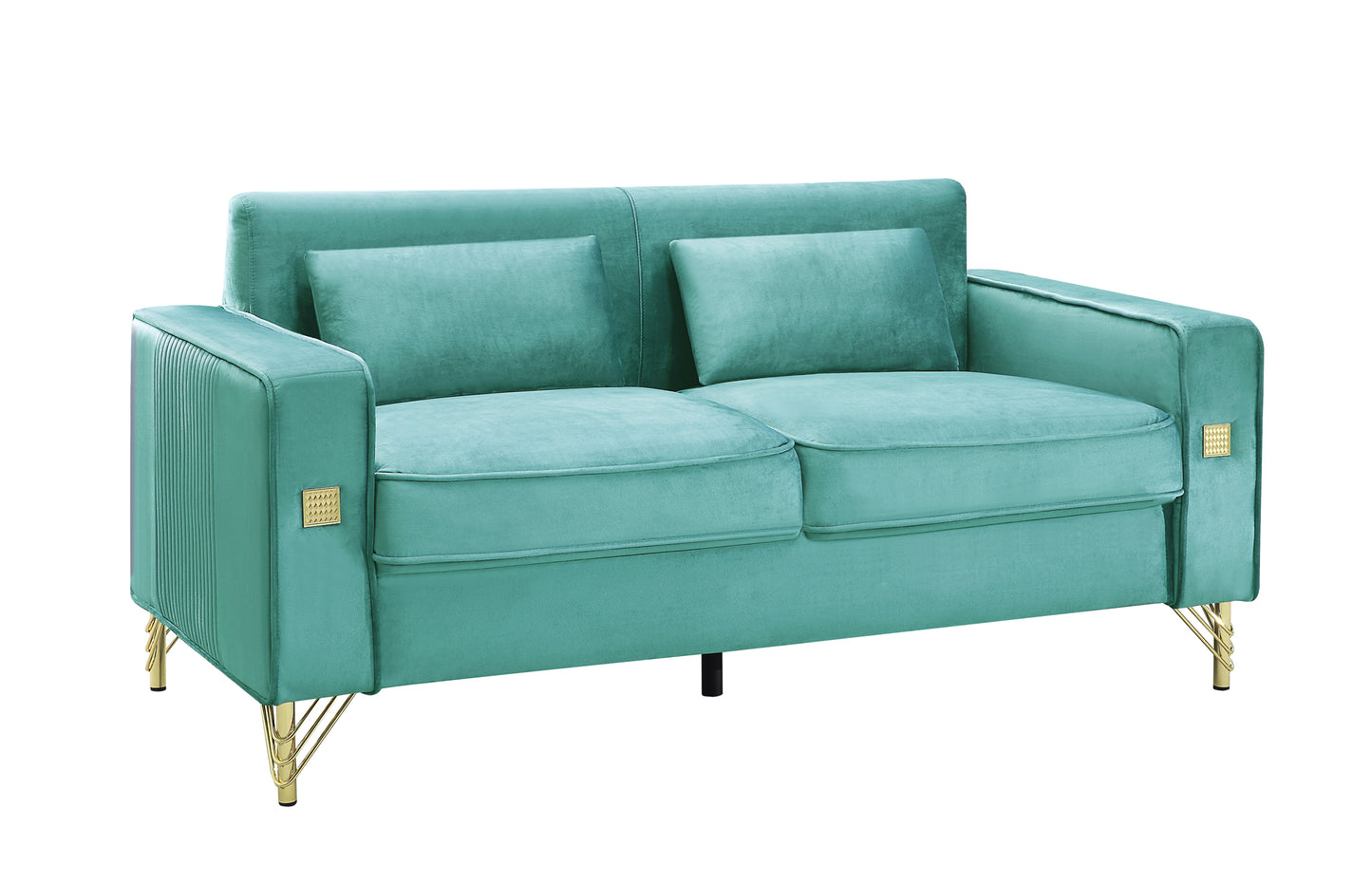 Velvet Loveseat with Pillows and Gold Finish Metal Leg for Living Room