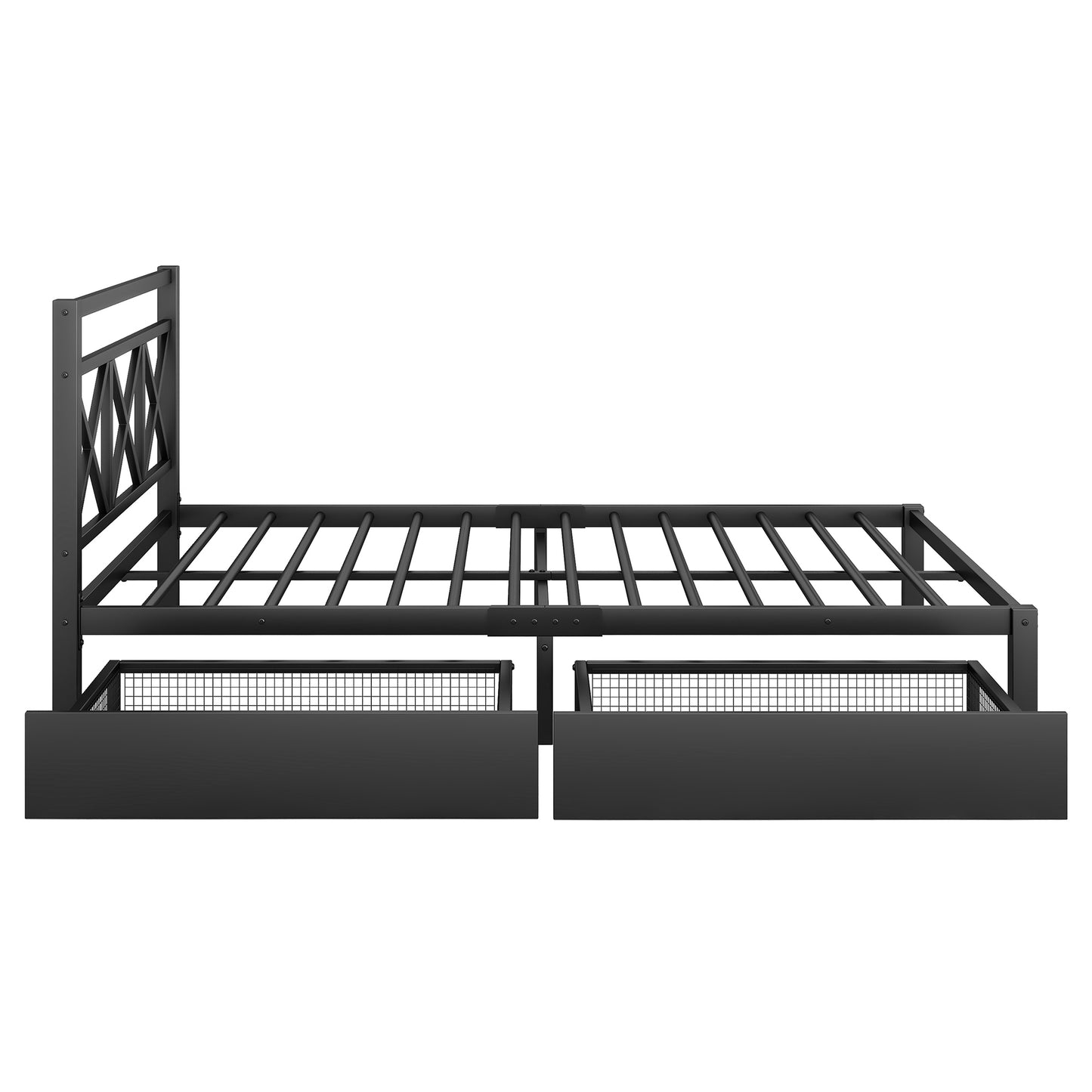 Metal Platform Bed with 2 Drawers, Queen (Black)