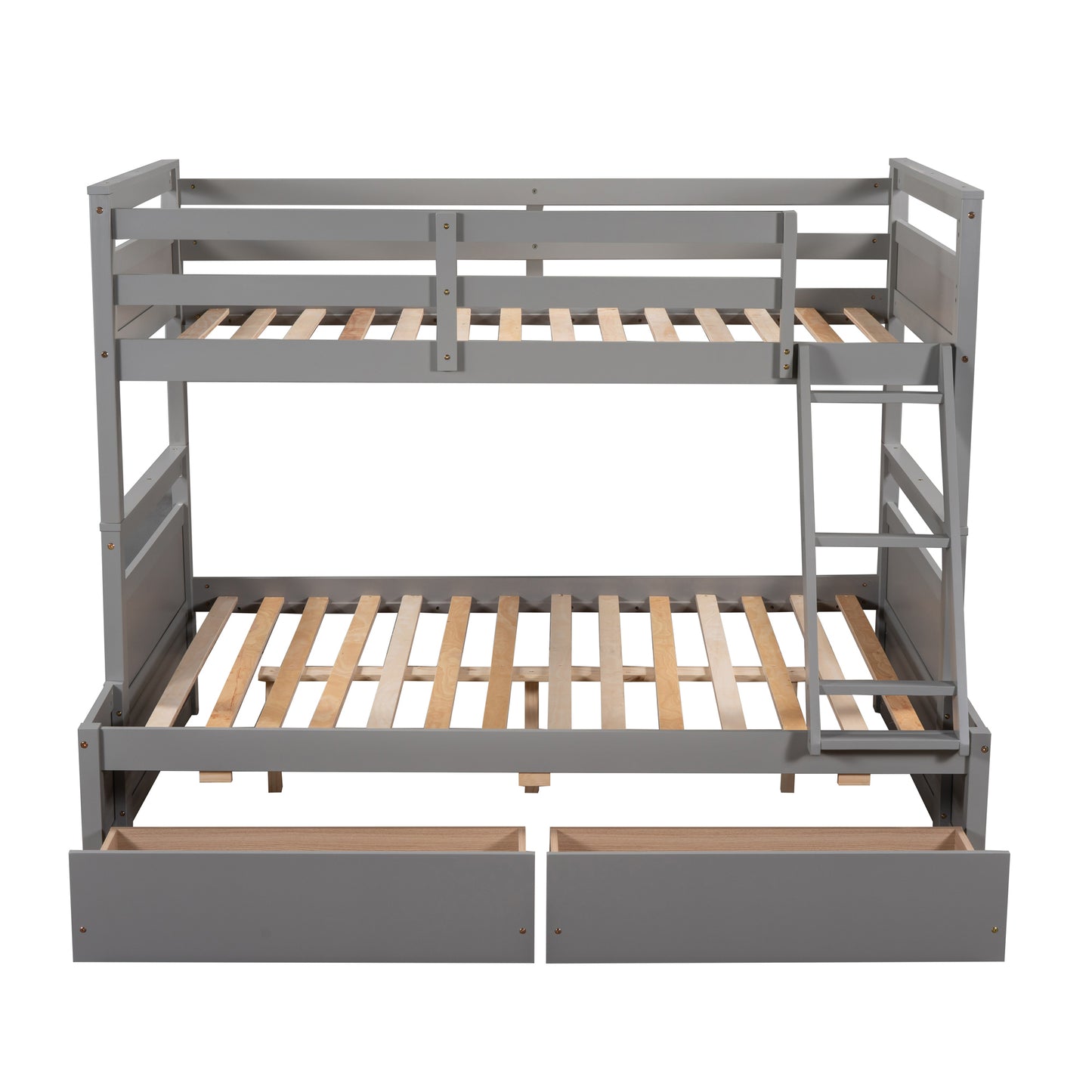 Gray Bunk Bed with Under-Bed Storage and Twin-Full Configuration