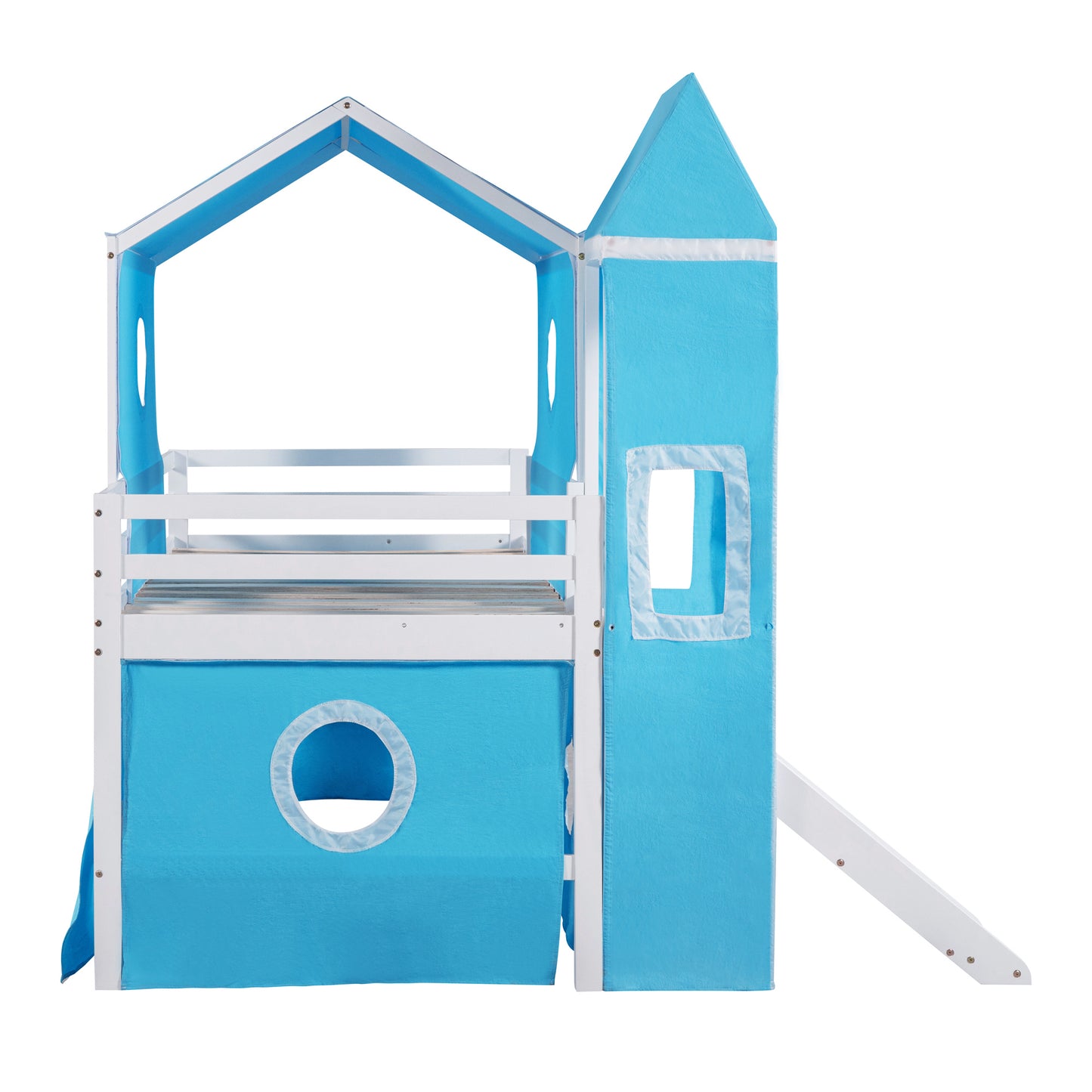 Blue Castle Loft Bed with Slide and Tower for Kids