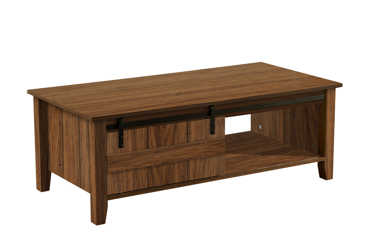 Rustic Walnut Coffee Table with Storage Shelf