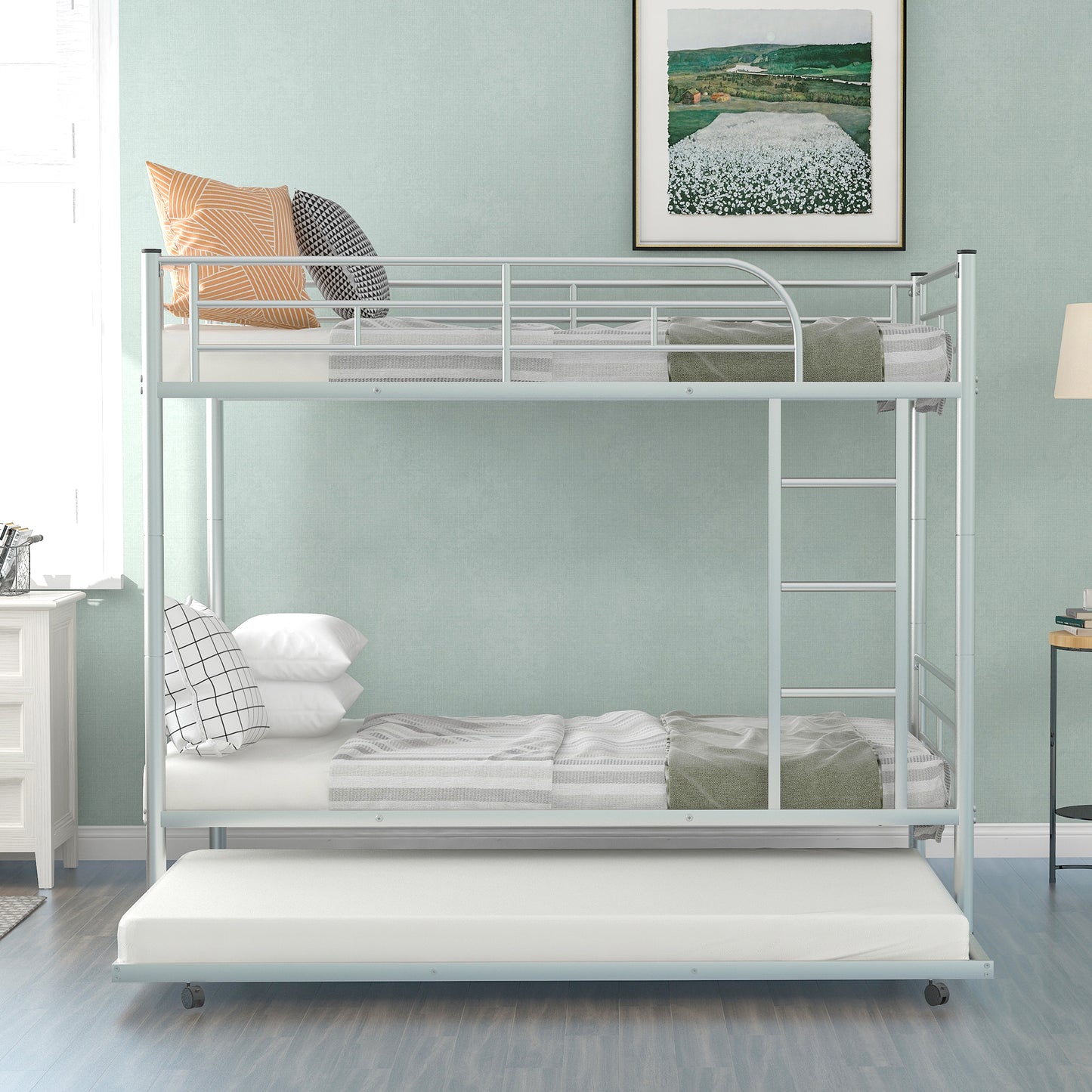 Convertible Twin Metal Bunk Bed With Trundle