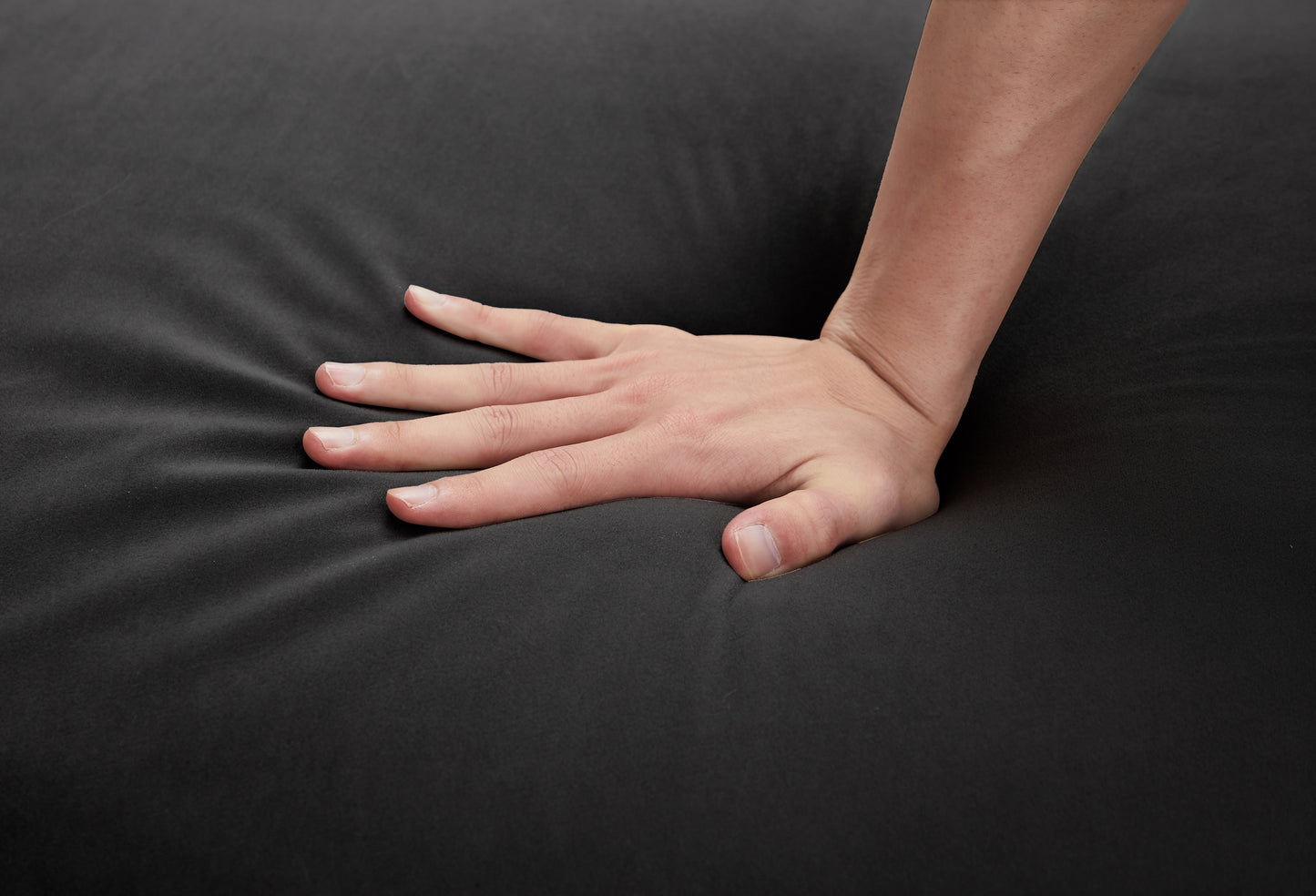 Black Velvet Three-Seat Sofa with Crystal Accents and Throw Pillows