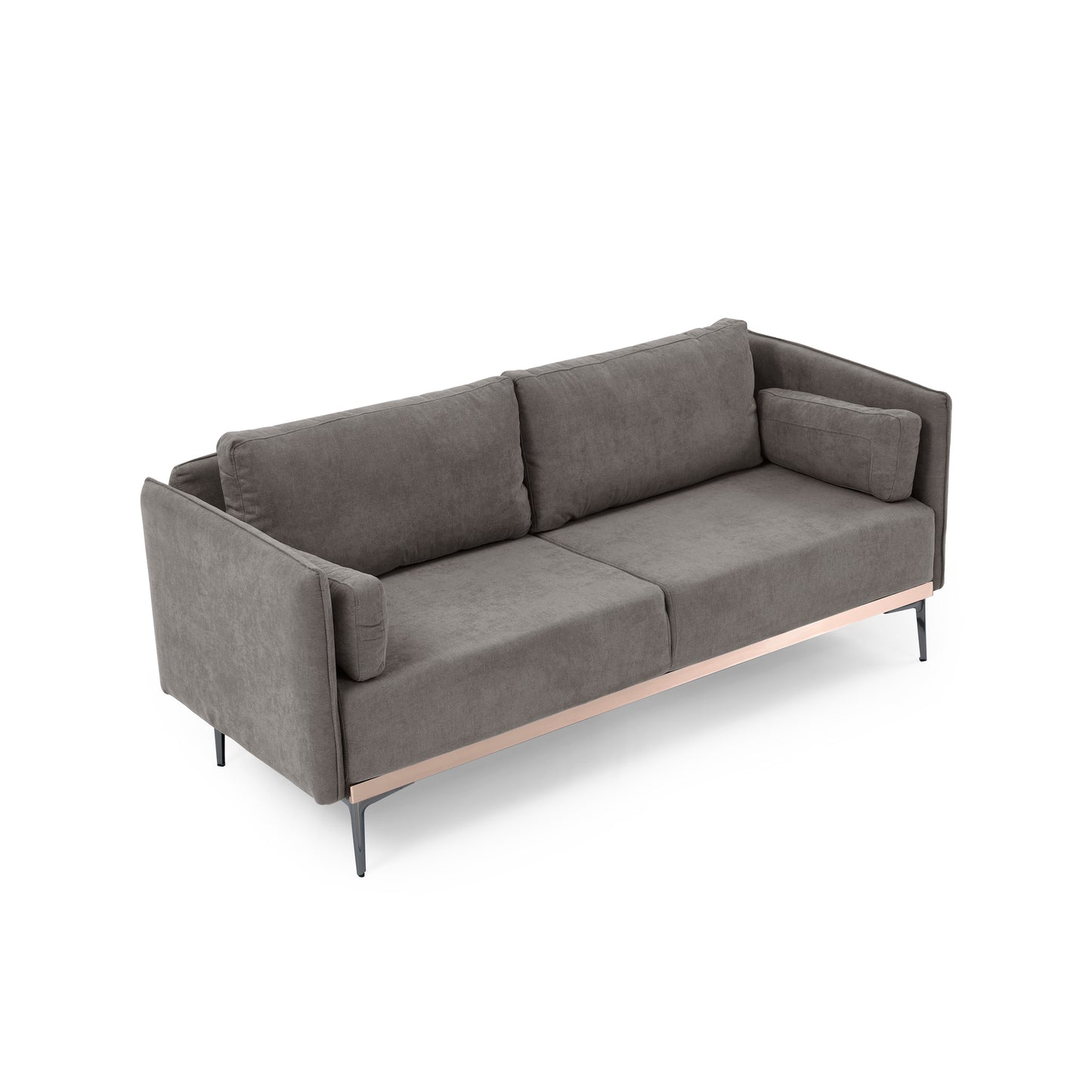 Modern Sofa 3-Seat Couch with Stainless Steel Trim and Metal Legs for Living Room, Grey