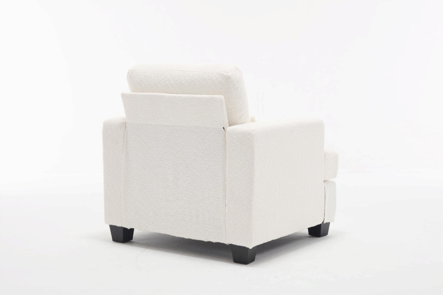 Contemporary 37 Modern Chair with Square Armrest, Removable Back Cushion, and Waist Pillow (White & Gray Fabric)