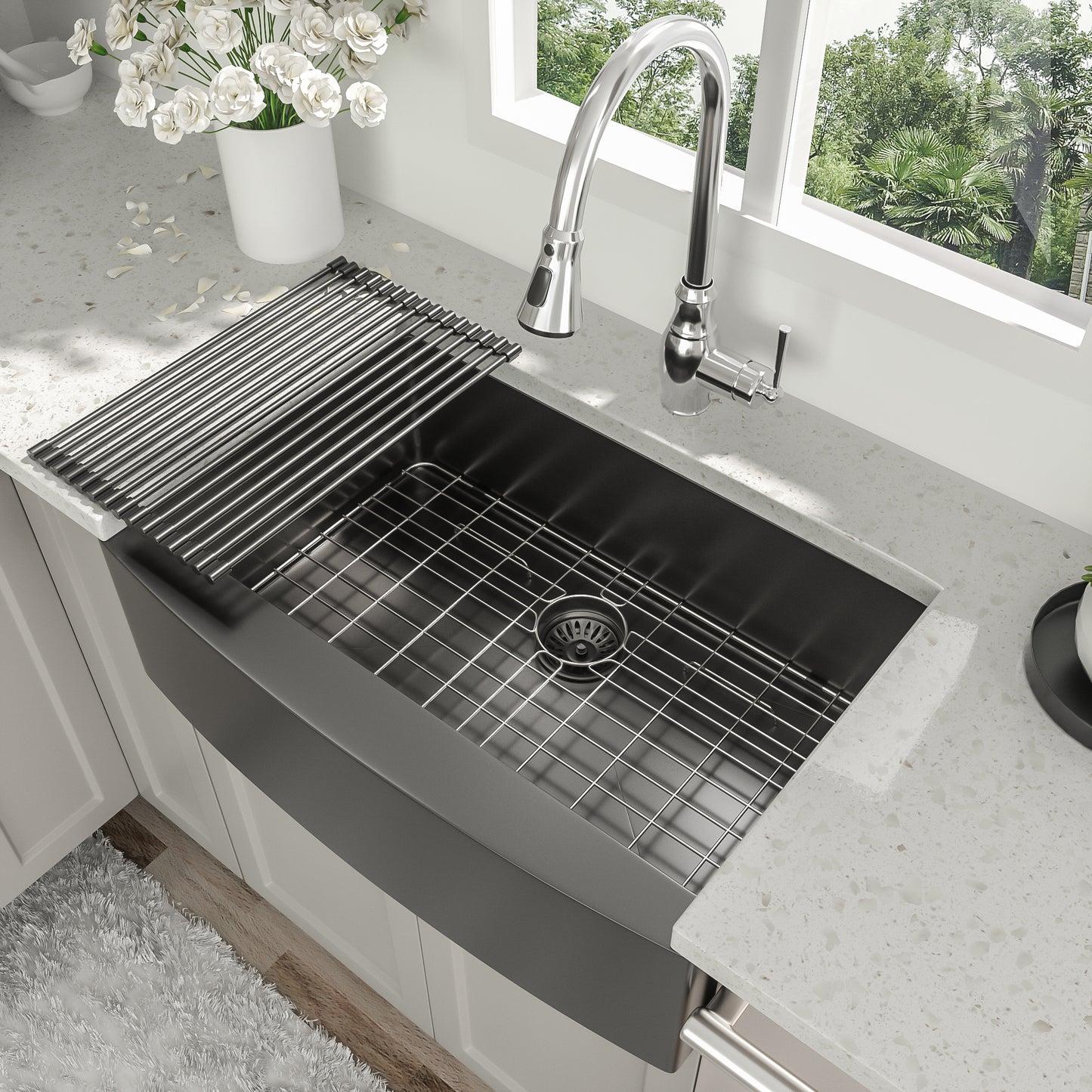 30 Inch Stainless Steel Black Farmhouse Sink with Nano Surface Technology