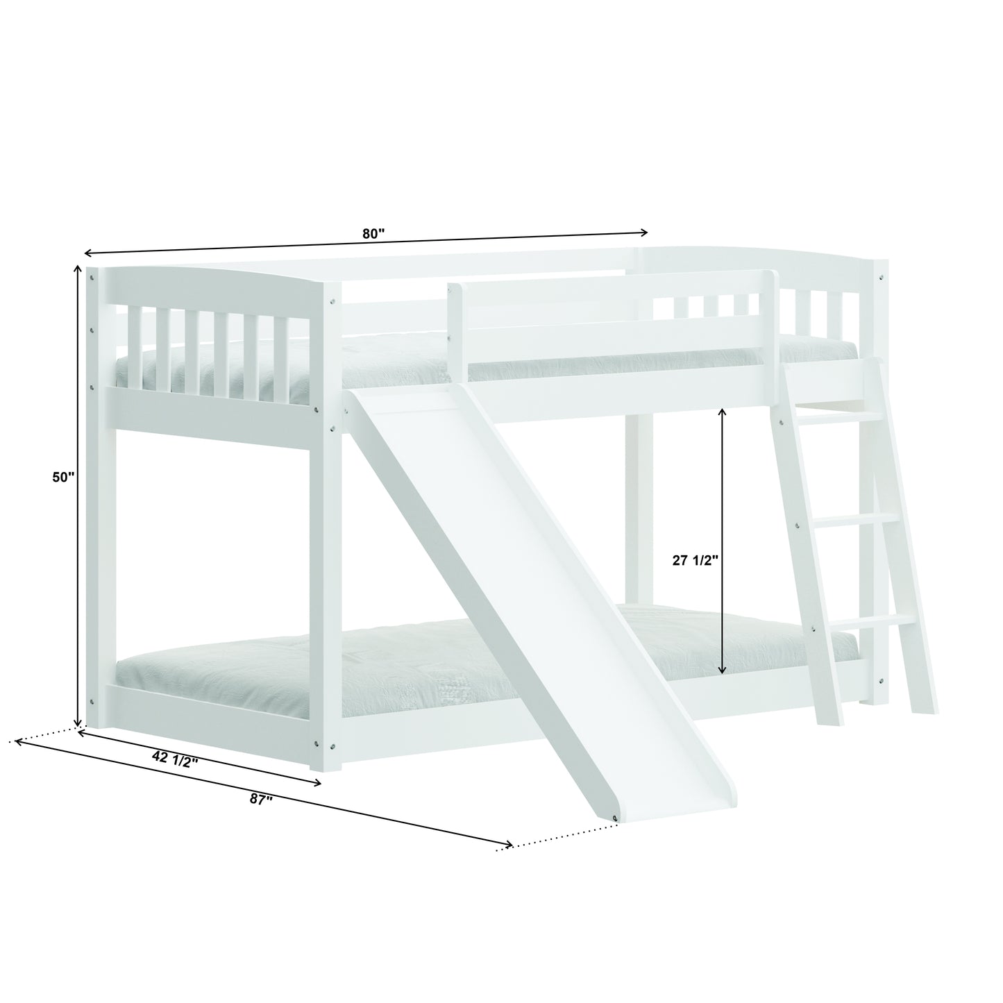 Kids White Twin Bunk Bed with Slide, Stairs, and Safety Features