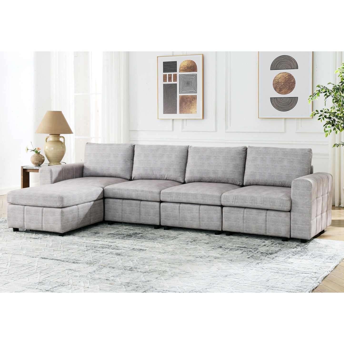 Modular L Shaped Sectional Sofa with Ottoman for Living Room Apartment