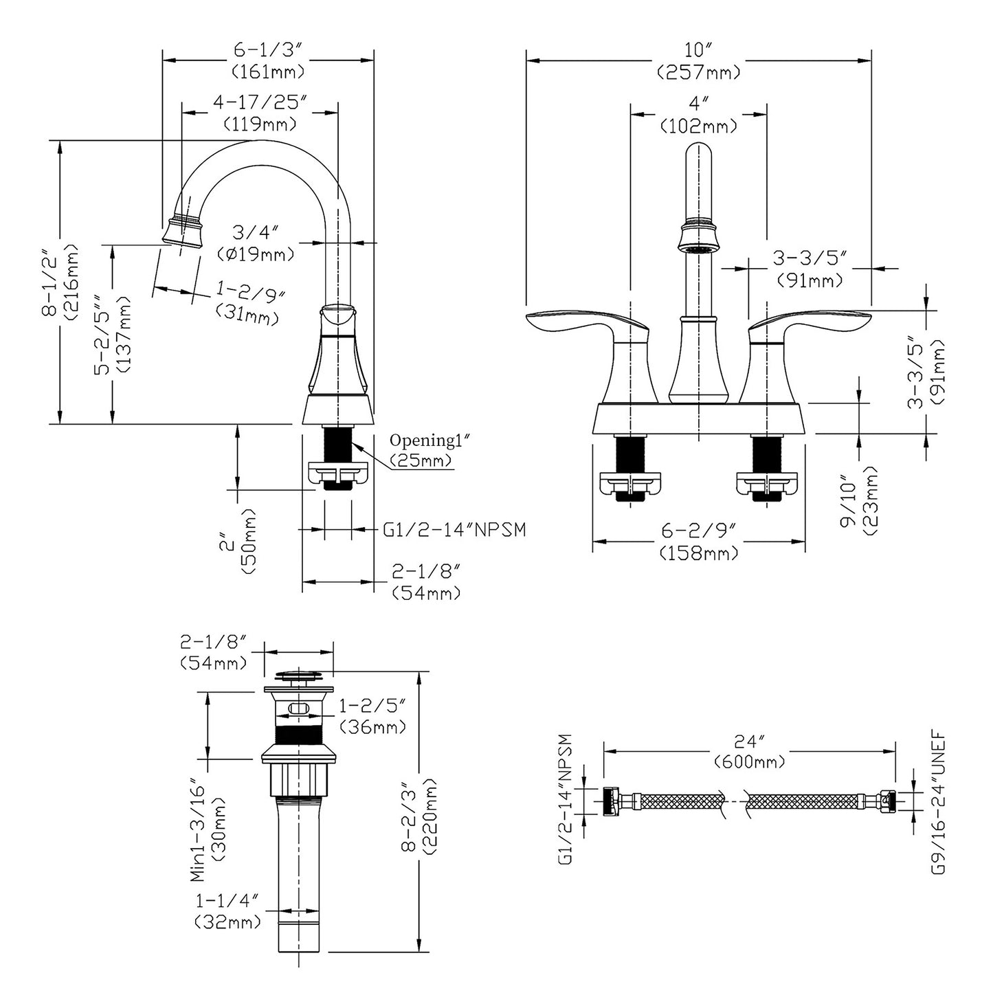 Modern Matt Black Bathroom Sink Faucet with 2-Handle Design