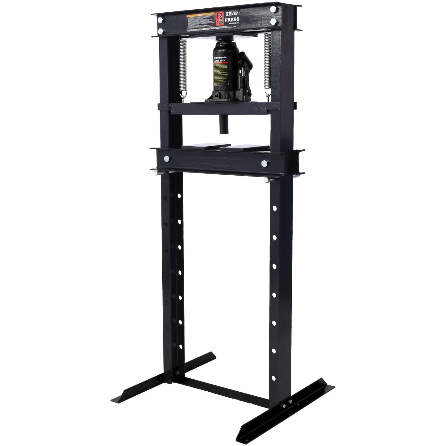 Hydraulic Shop Press ,12-Ton Capacity , Floor Mount ,with Press Plates, H-Frame Garage Floor Press, Adjustable Working Table Height,black