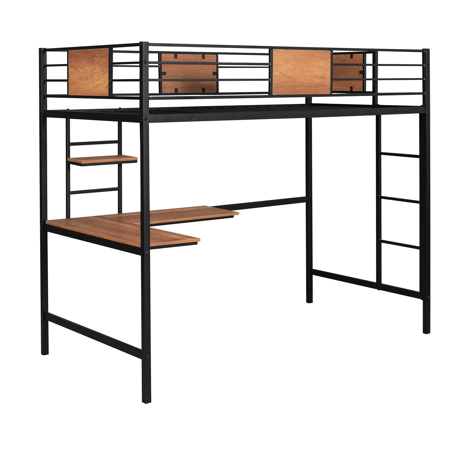 Twin Metal Loft Bed with Desk and Shelve,Black