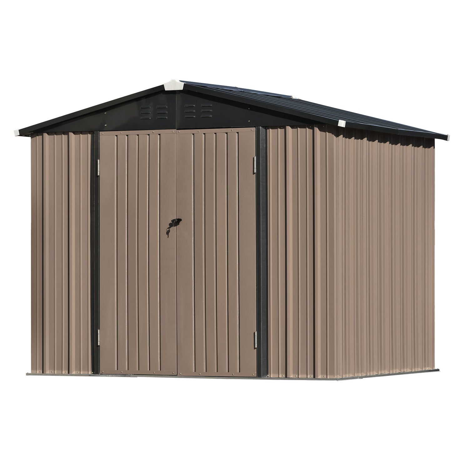 Patio 8ft x6ft Bike Shed Garden Shed, Metal Storage Shed with Adjustable Shelf and Lockable Doors, Tool Cabinet with Vents and Foundation Frame for Backyard, Lawn, Garden, Brown