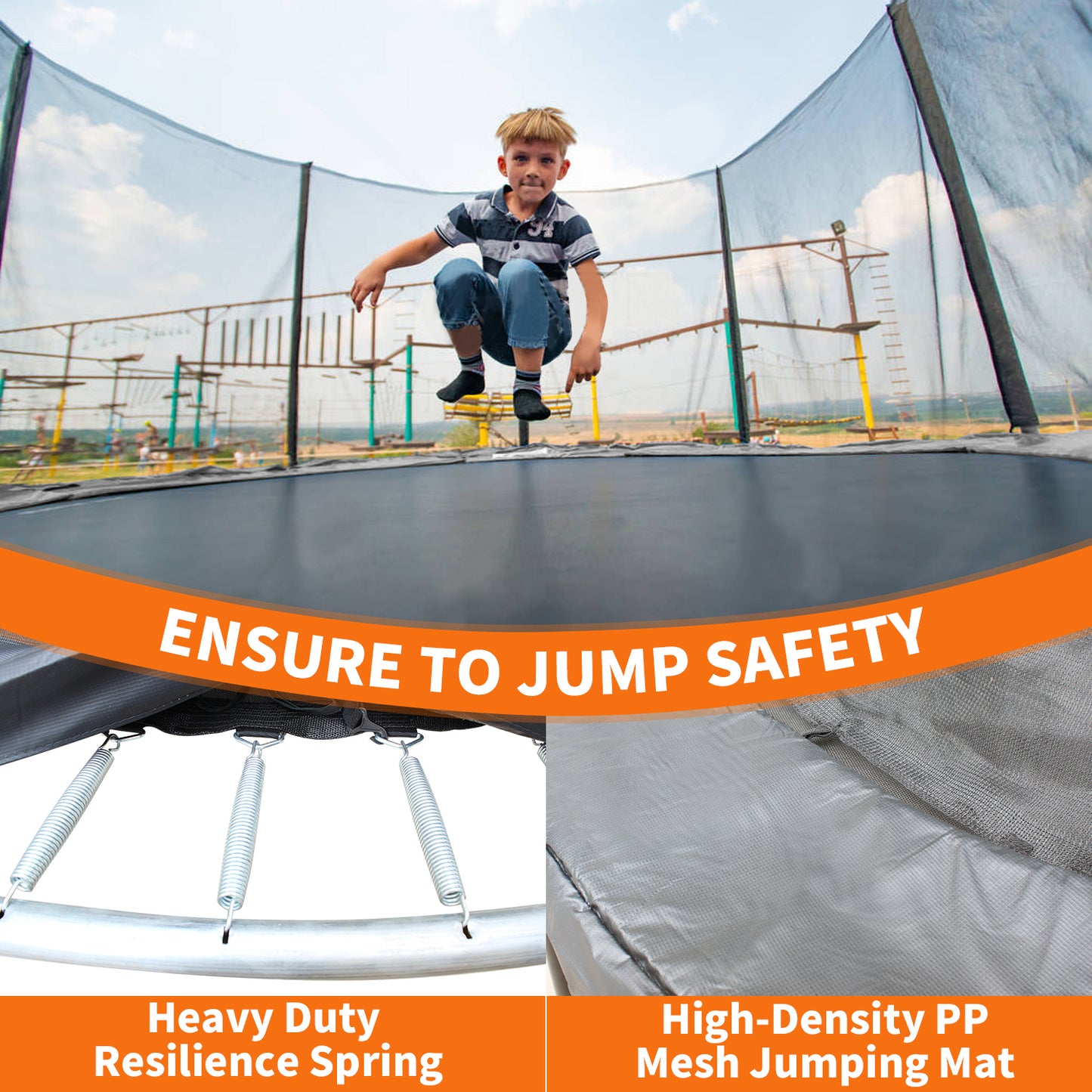 8FT Trampoline with Safety Enclosure Net, Outdoor Trampoline with Heavy Duty Jumping Mat and Spring Cover Padding for Kids and Adults