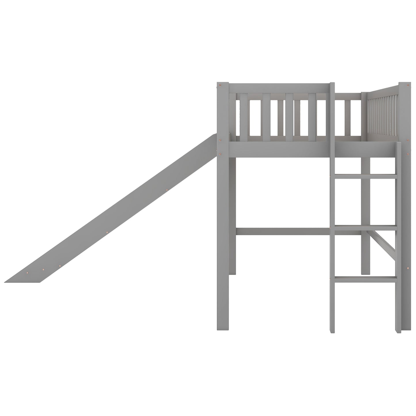 Twin Size Low Loft Bed with Ladder and Slide, Gray(OLD SKU:WF196418AAE)