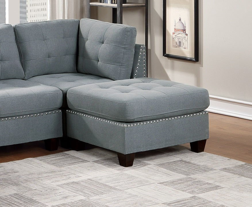 6-Piece Gray Modular Sectional Living Room Furniture Set with Tufted Nailhead Details