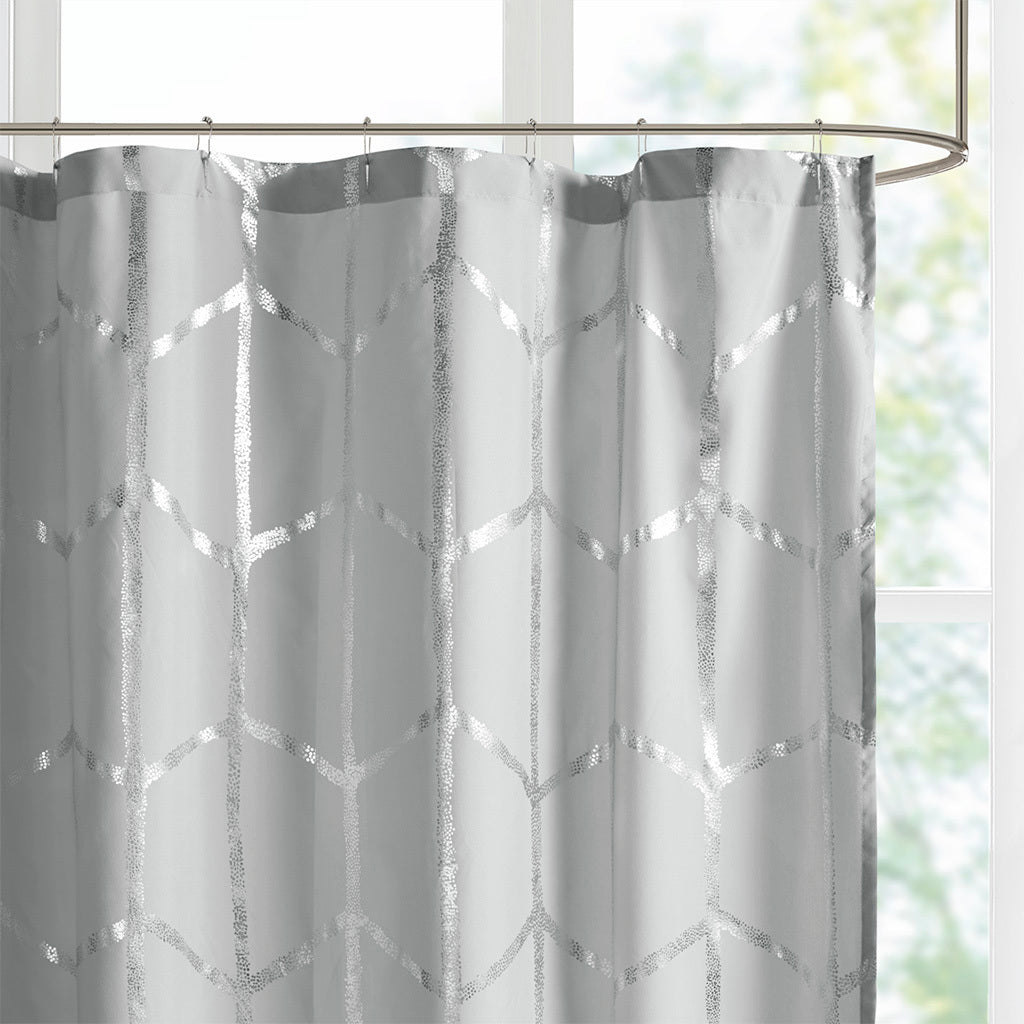 Shiny Metallic Geometric Print Shower Curtain