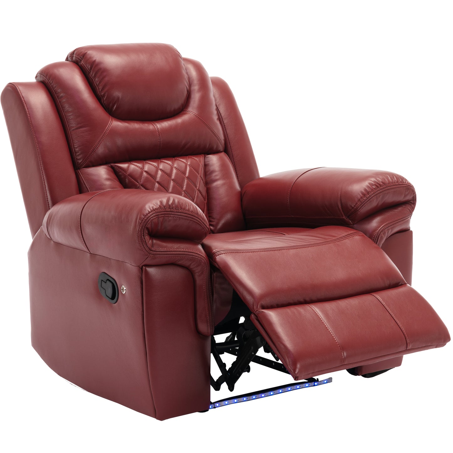 Luxurious LED-Lit Red Leather Manual Recliner Chair for Home Theater