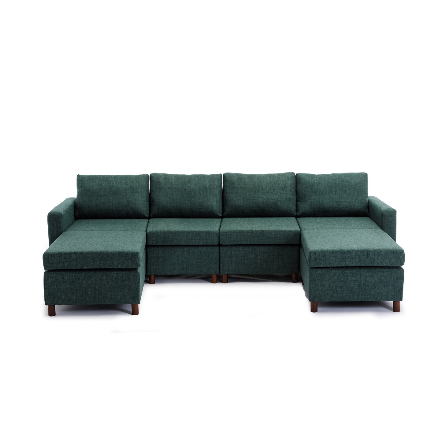 4-Seat Green Linen Sectional Sofa with Ottoman and Soft Plushness