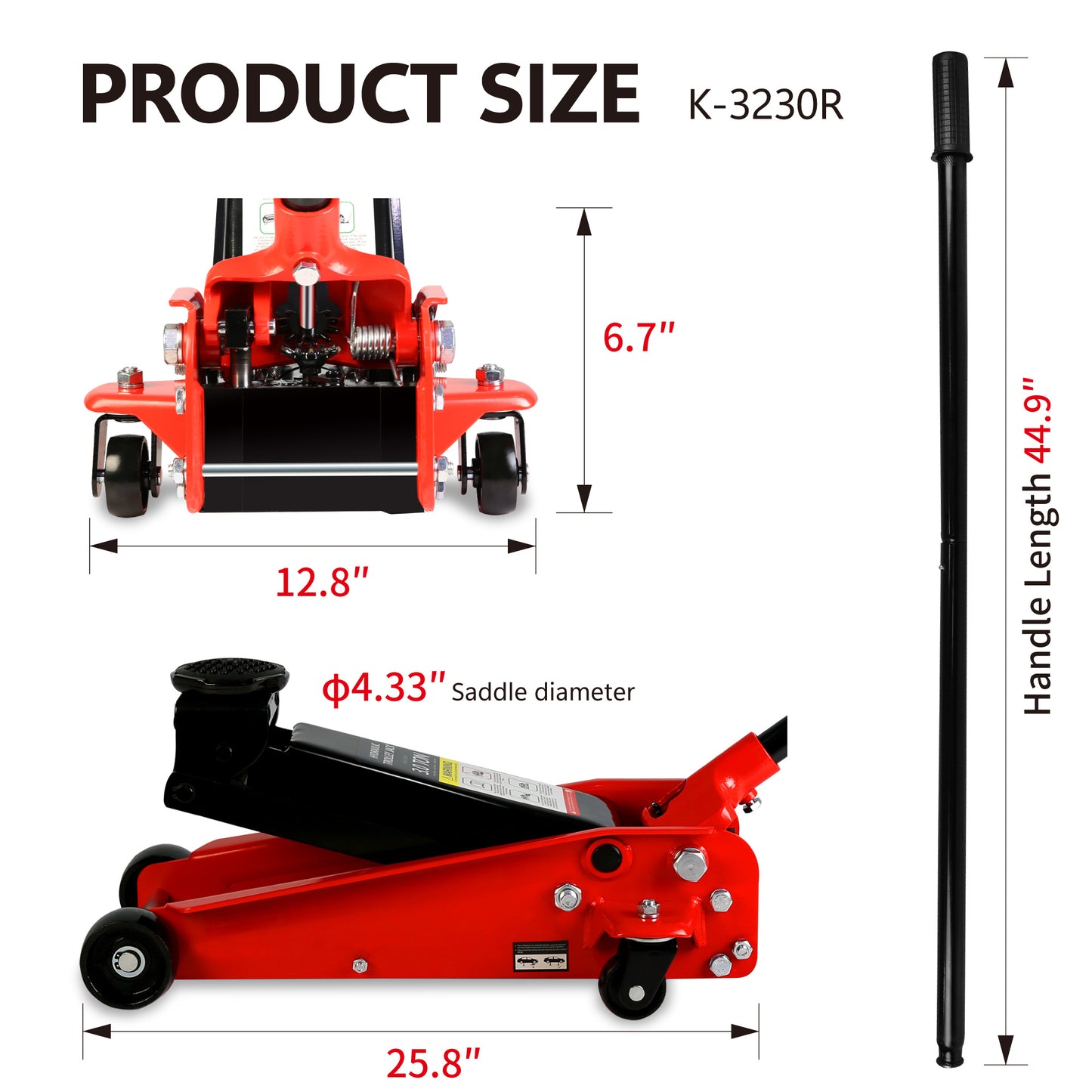 Low Profile Hydraulic Trolley Racing Floor Jack, 3-Ton Capacity