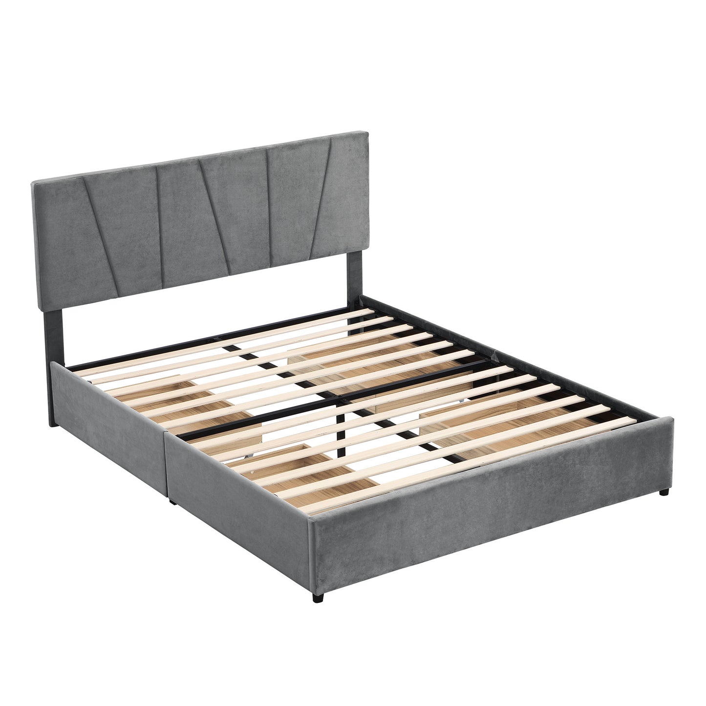 Queen Size Upholstery Platform Bed with Four Drawers on Two Sides, Adjustable Headboard, Grey(: WF291774EAA)