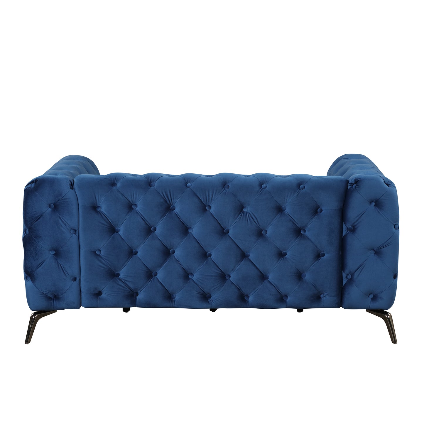 63 Blue Velvet Upholstered Modern Loveseat Sofa with Button Tufted Back