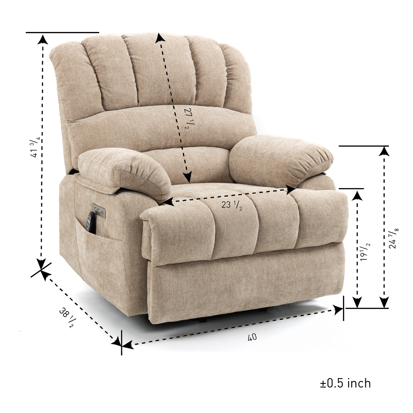 Beige Chenille Power Lift Recliner Chair with Massage, Heat, and USB Port for Extra Large Size