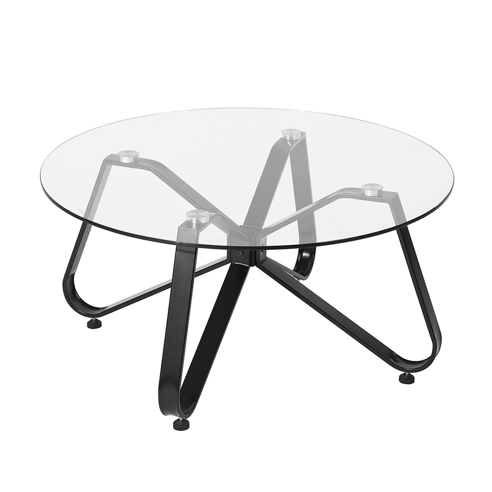 31.5-inch Tempered Glass Round Coffee Table with Metal Legs, Black