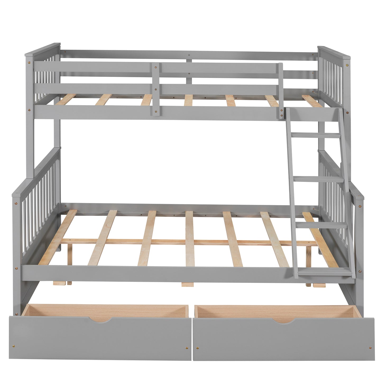 Gray Twin/Full Bunk Bed with Ladders and Storage Drawers