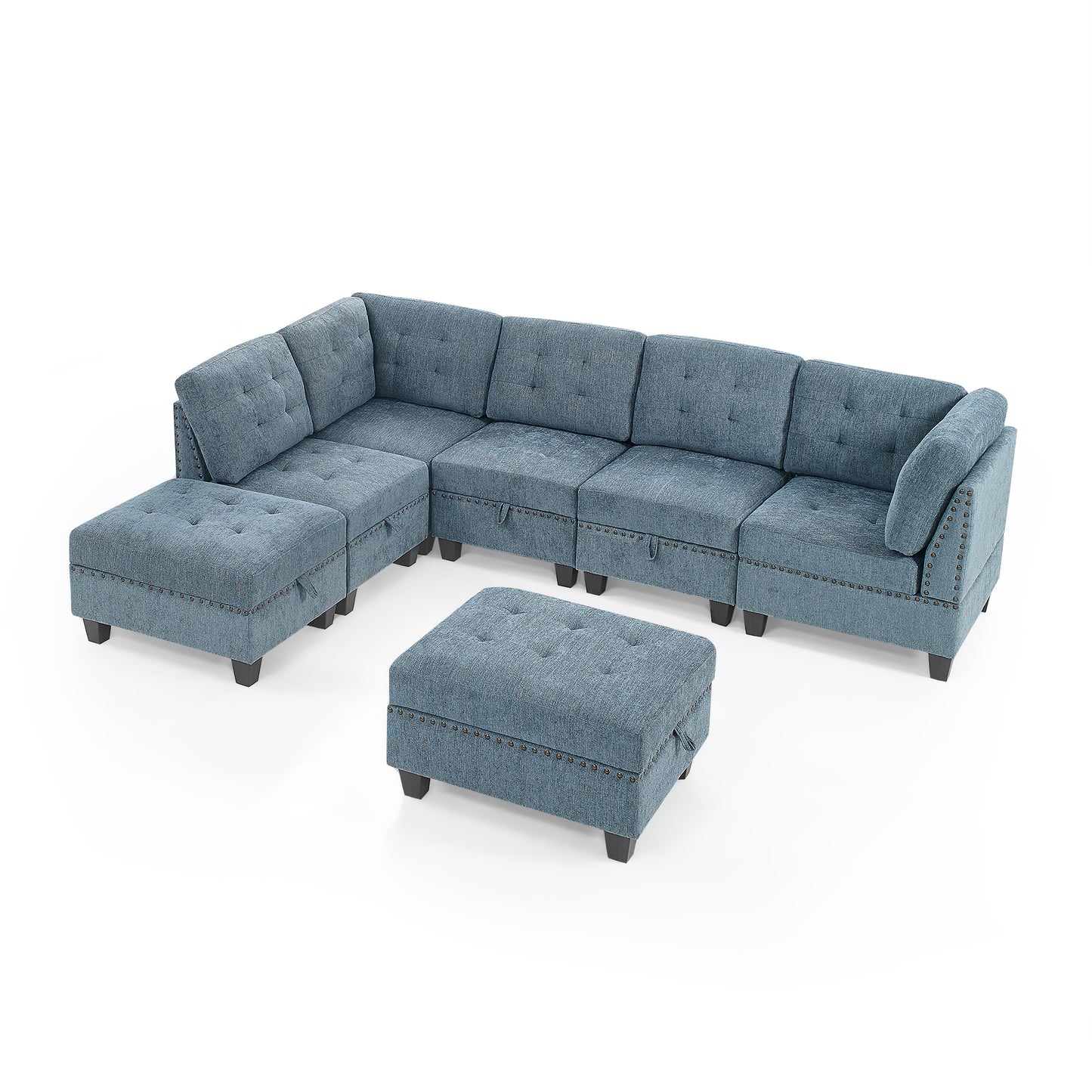 Navy Blue L Shape Modular Sectional Sofa with DIY Combination