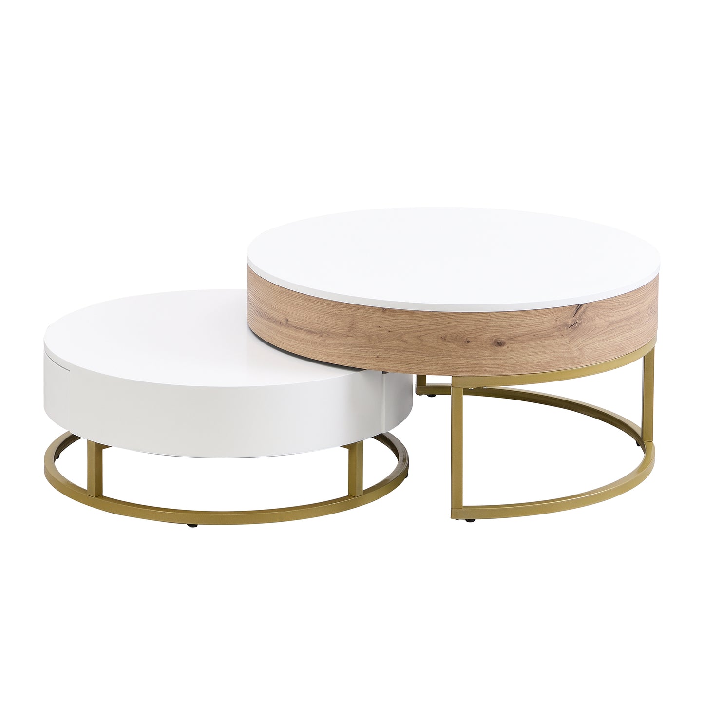 Elegant Lift-Top Coffee Tables Set with Drawers - White & Natural