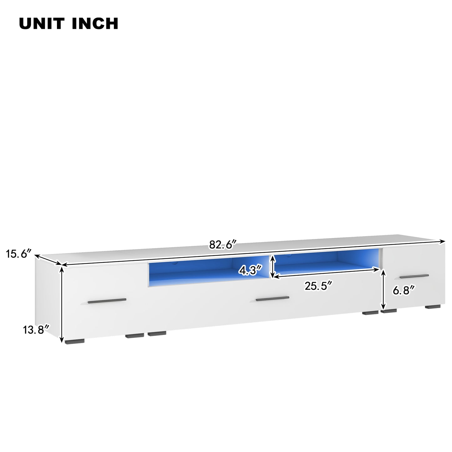 Minimalistic Extended TV Stand with Color Changing LED Lights for 90+ inch TVs