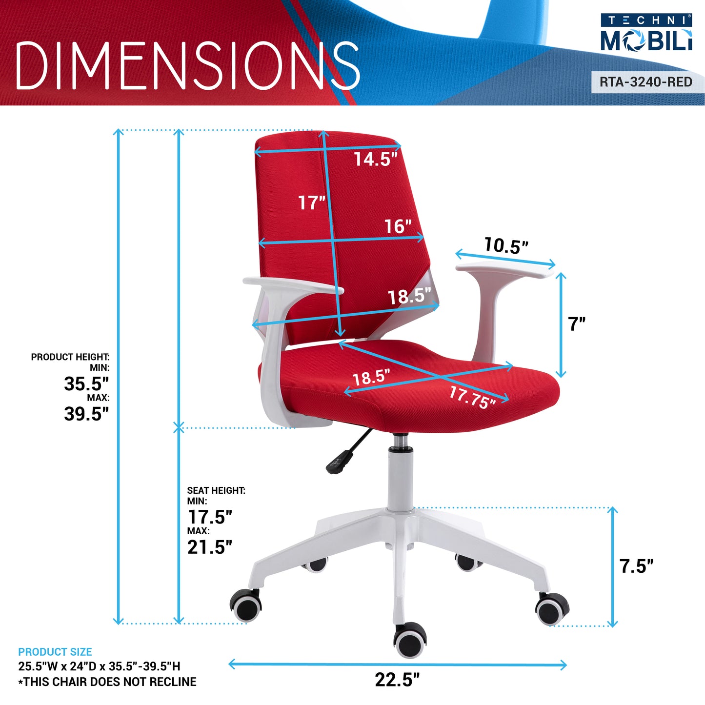 Height Adjustable Mid Back Office Chair, Red