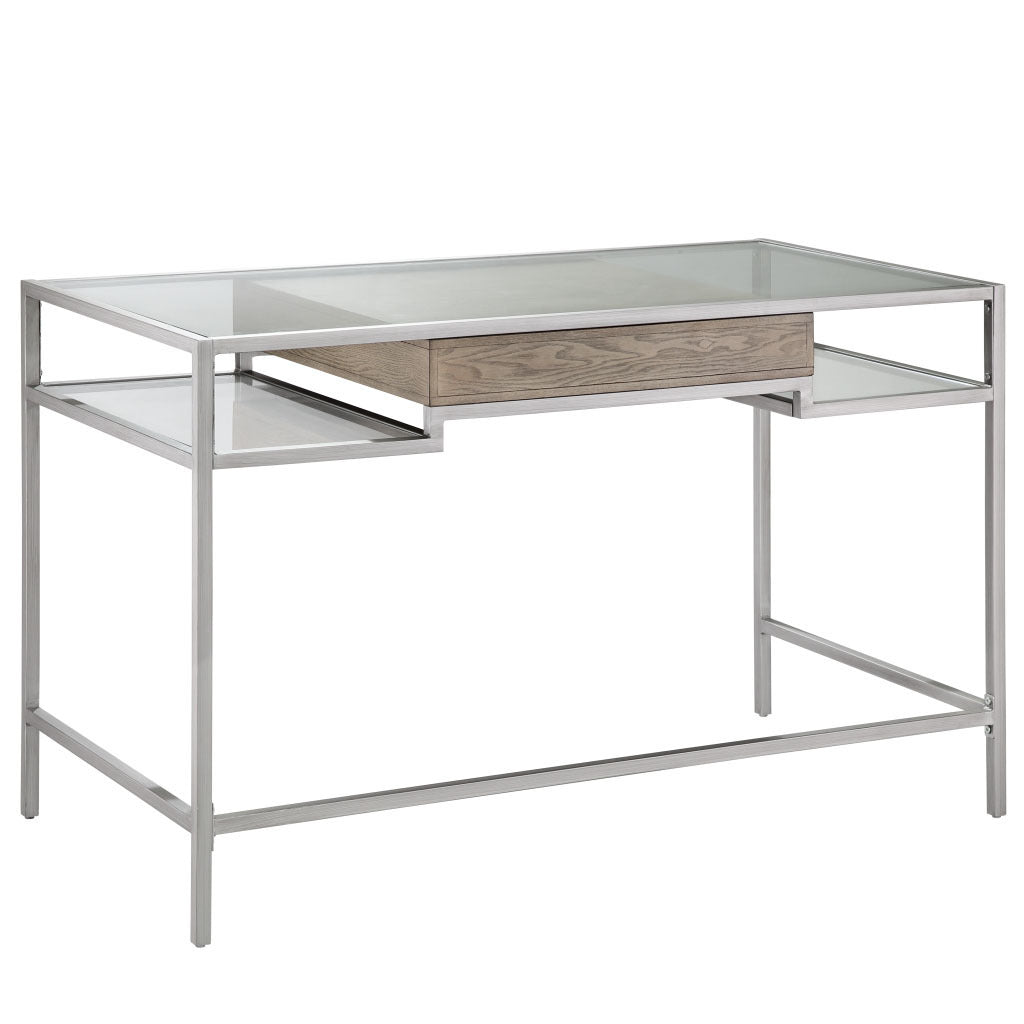 Adela Glass-Top Writing Desk with Floating Drawer