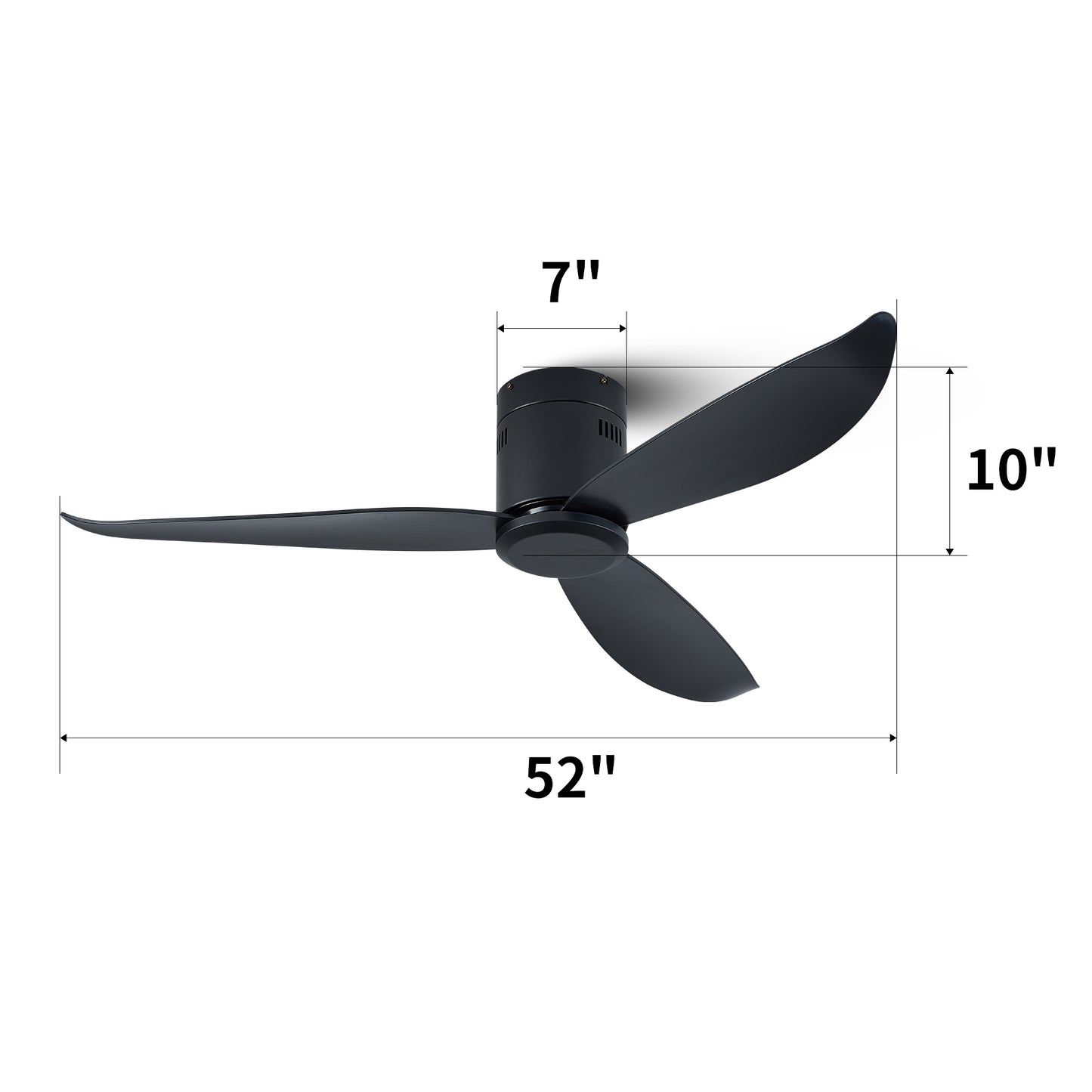 52 Black Flush Mount Ceiling Fan without Lights