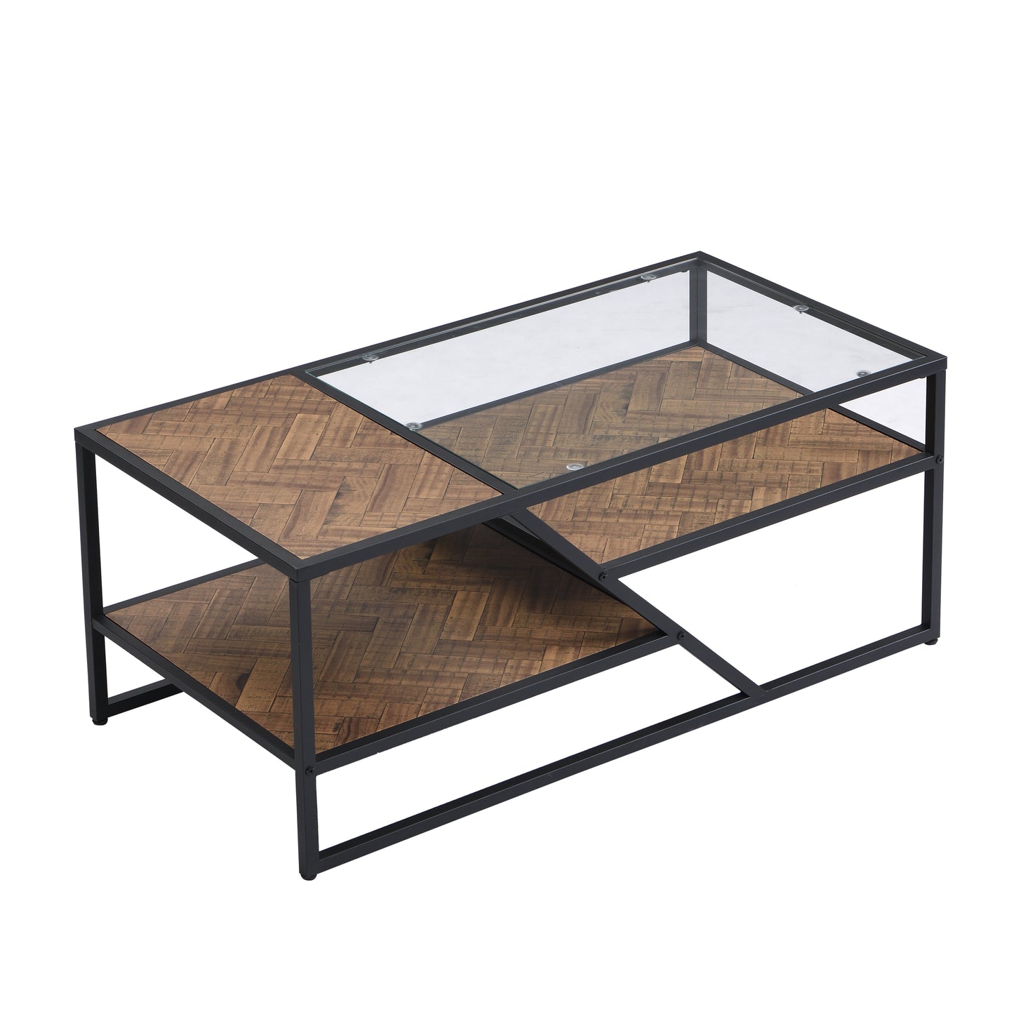 Sleek Black Coffee Table with Tempered Glass Top and Storage Shelf: Ideal for Living Room and Bedroom