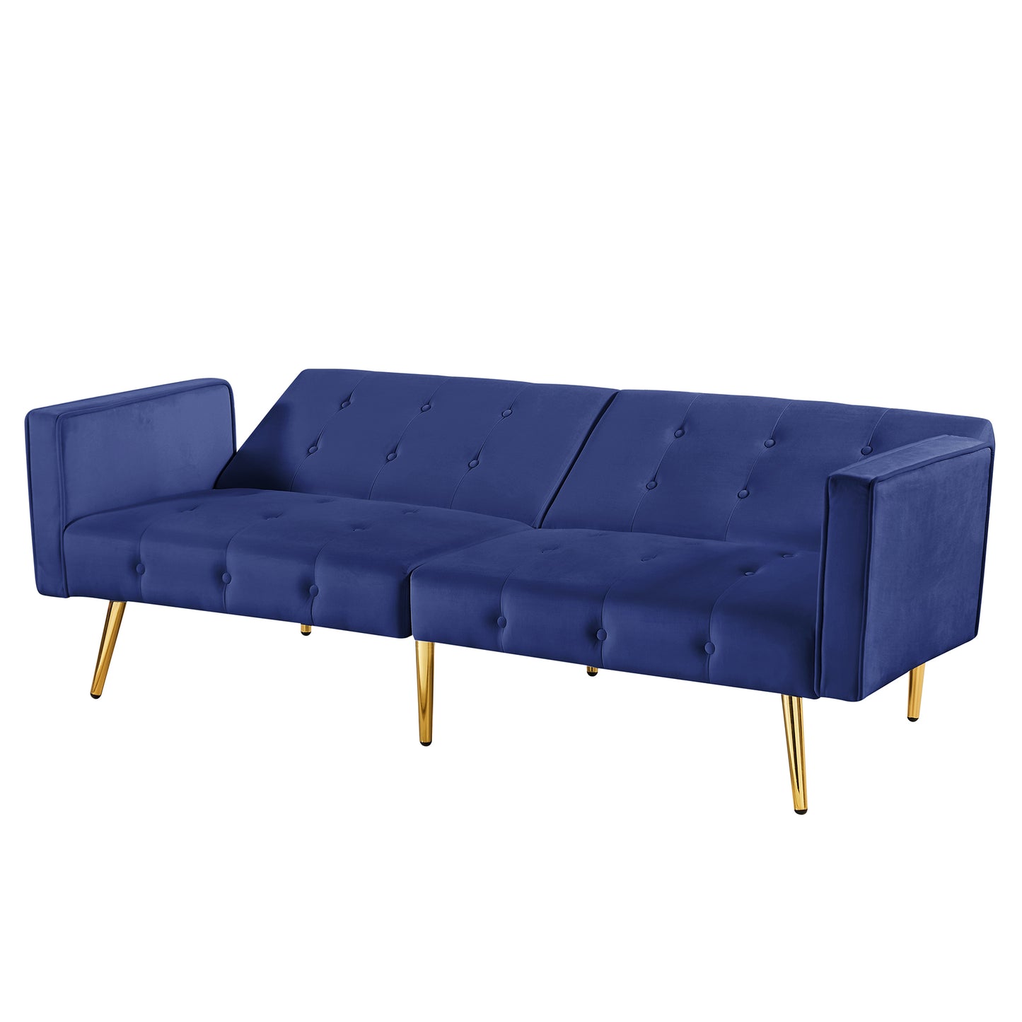 Velvet button tufted sofa bed with armrest