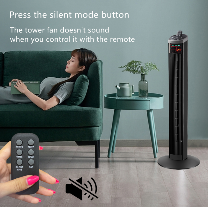 Quiet Comfort 36 Inch Bladeless Tower Fan with Remote and Silent Mode, Black