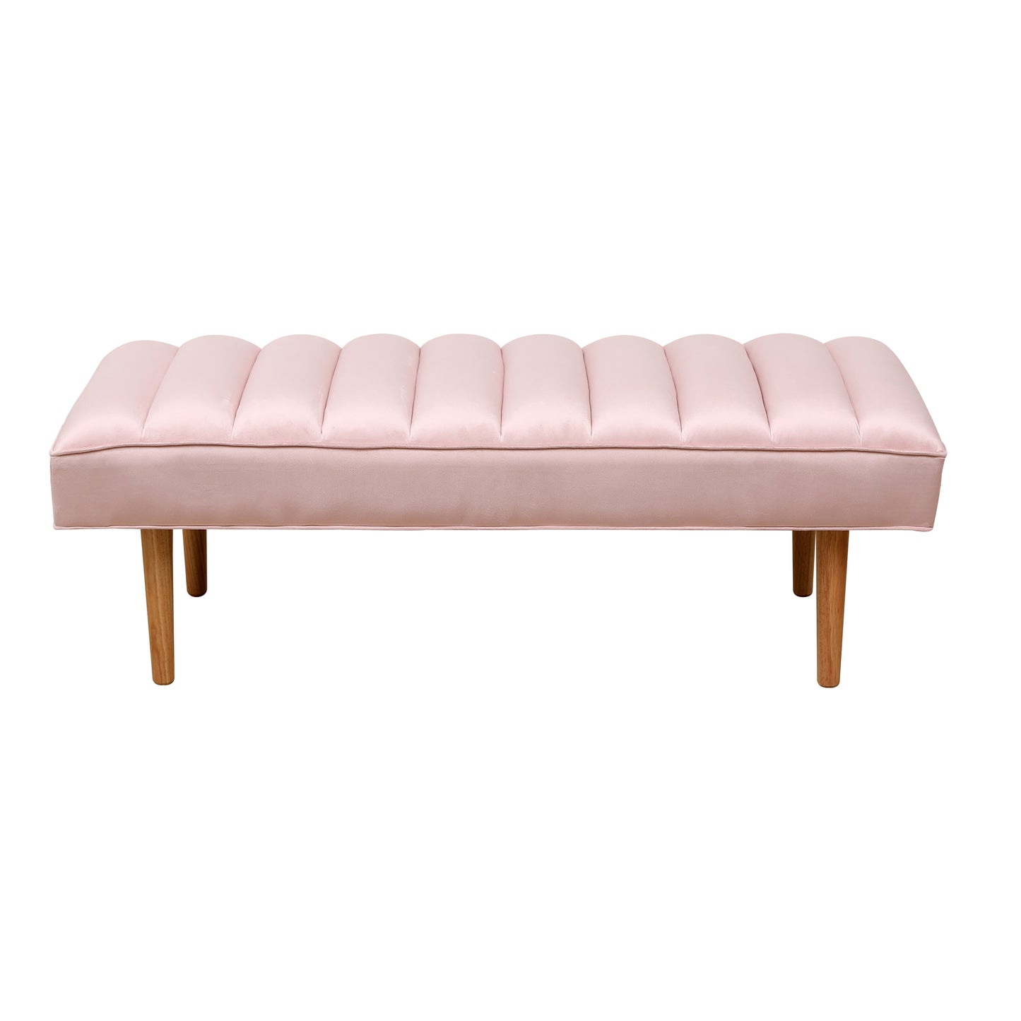 Pink Velvet Upholstered Bench Channel Tufted Bedroom Ottoman with Wood Legs Home Furniture (Pink)