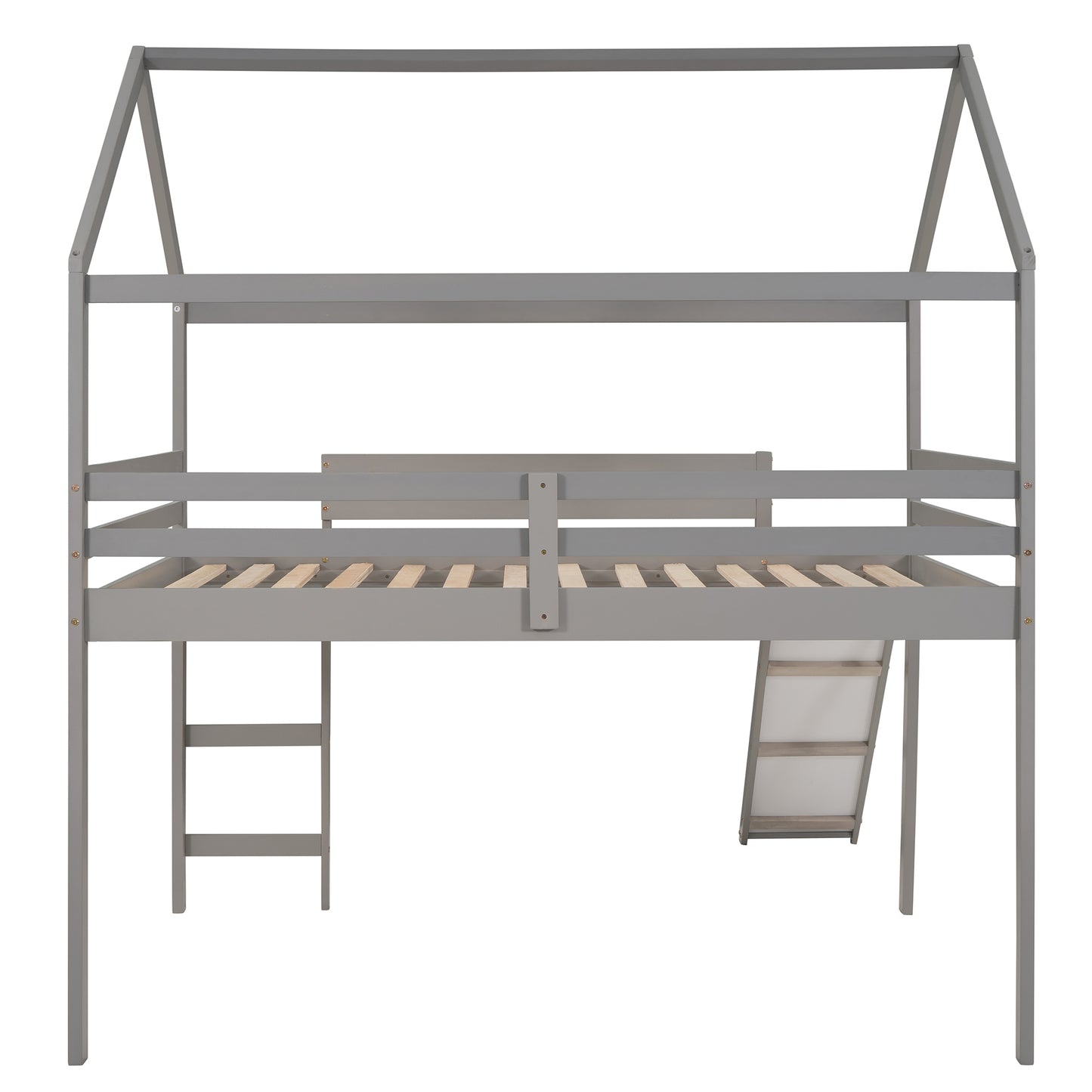 Full Size Loft Bed with Slide, House Bed with Slide,Gray( :WF281161AAE)