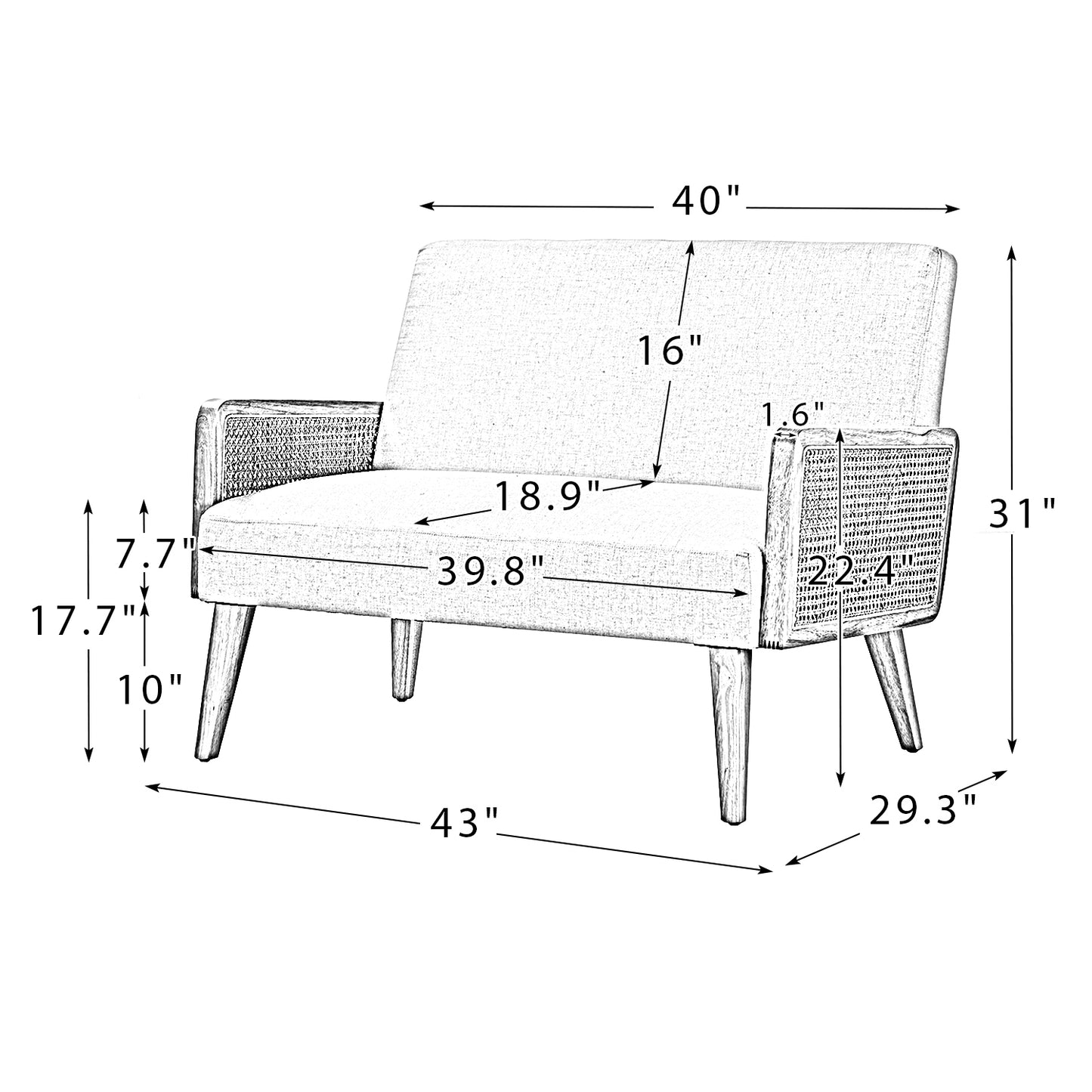 Criss Arm Loveseat-LINEN