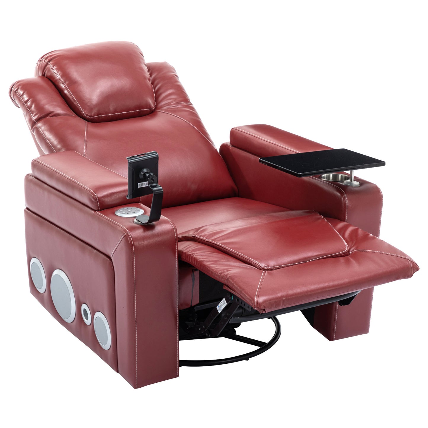 Luxurious 270 Degree Swivel Red Power Recliner with Surround Sound and Removable Tray Table