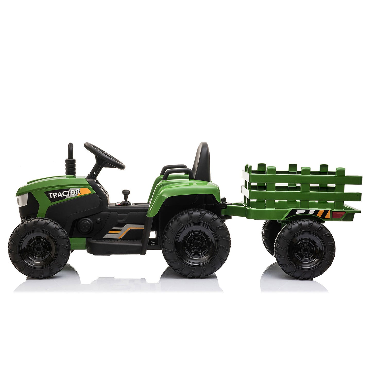 12V Kids Dark Green Ride-On Tractor with Trailer, Music, LED Lights, and USB