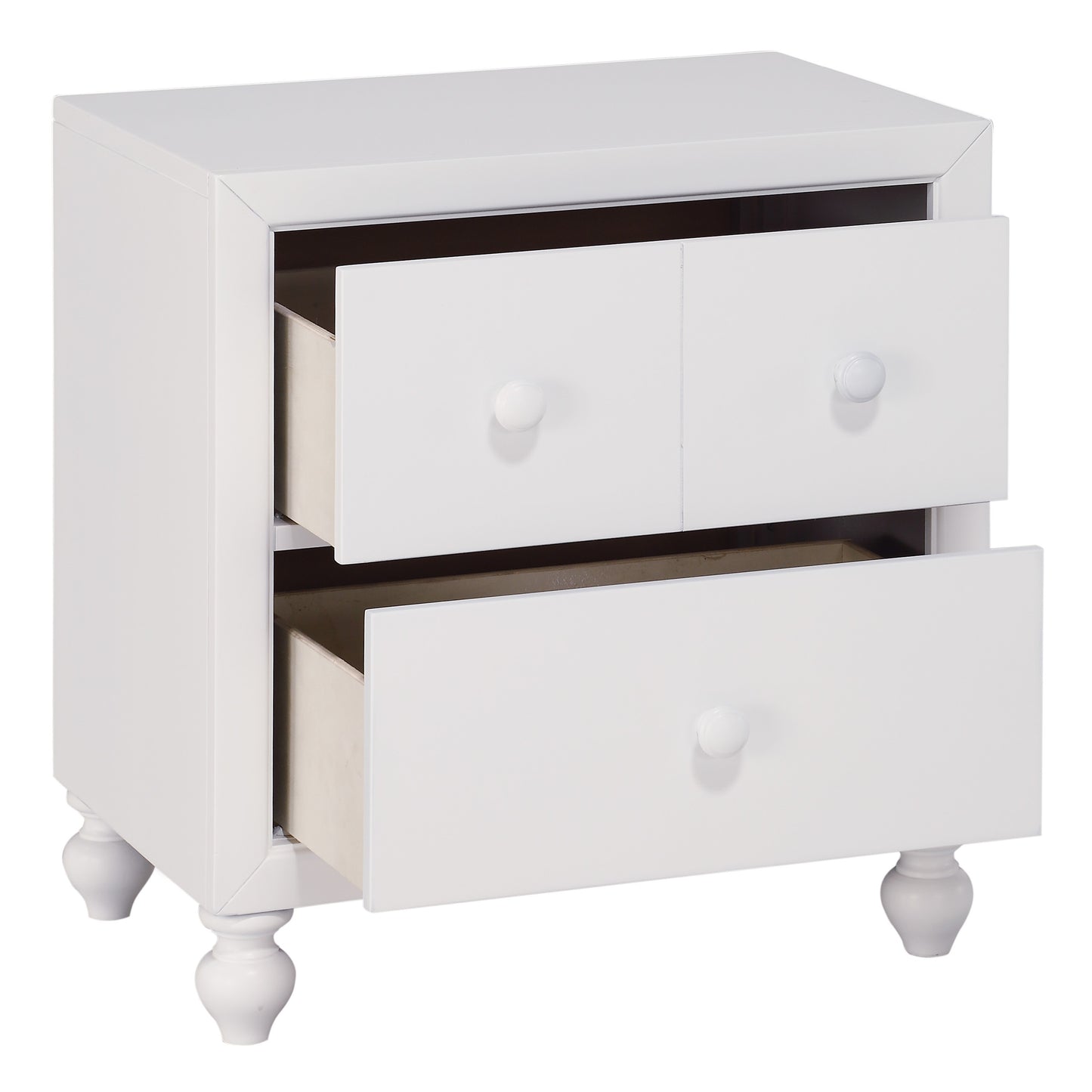 Transitional Look White Finish 1pc Nightstand of Drawers Wood knobs Turned Feet Modern Bedroom Furniture