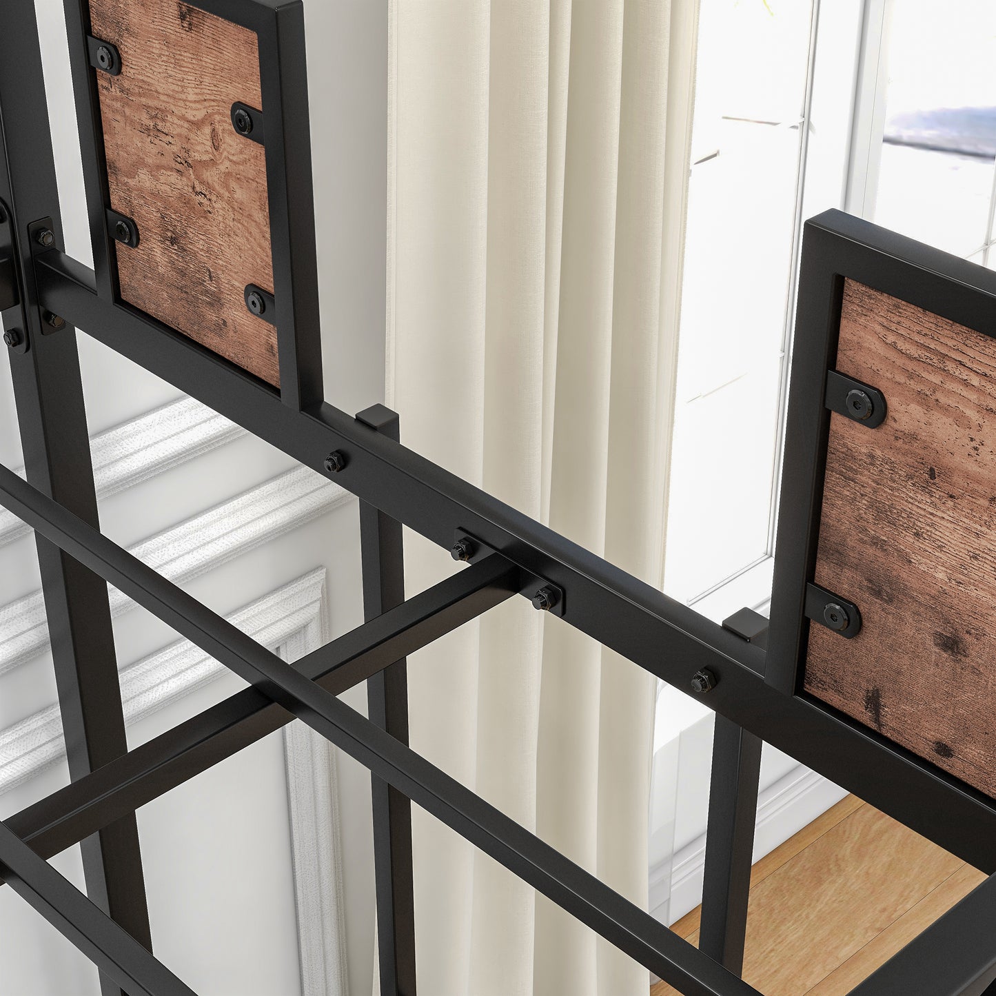 Metal Twin Over Twin Bunk Bed with Ladder, Guardrail, and Storage Space