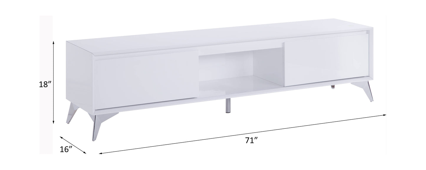 Modern LED TV Stand with White and Chrome Finish