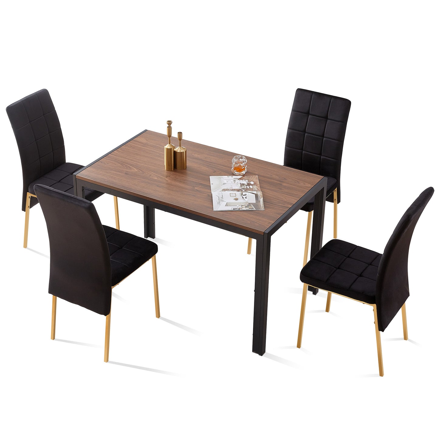 5-Piece Dining Set Including Black Velvet High Back Golden Color Legs Nordic Dining Chair & Creative Design MDF Dining Table