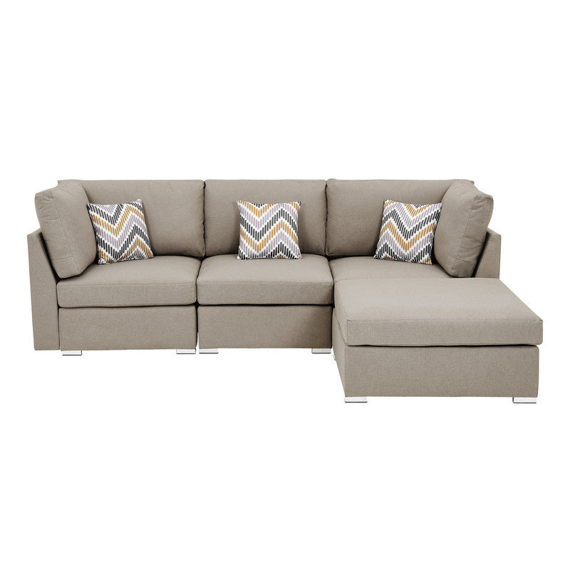 Amira Beige Sofa Set with Ottoman and Pillows