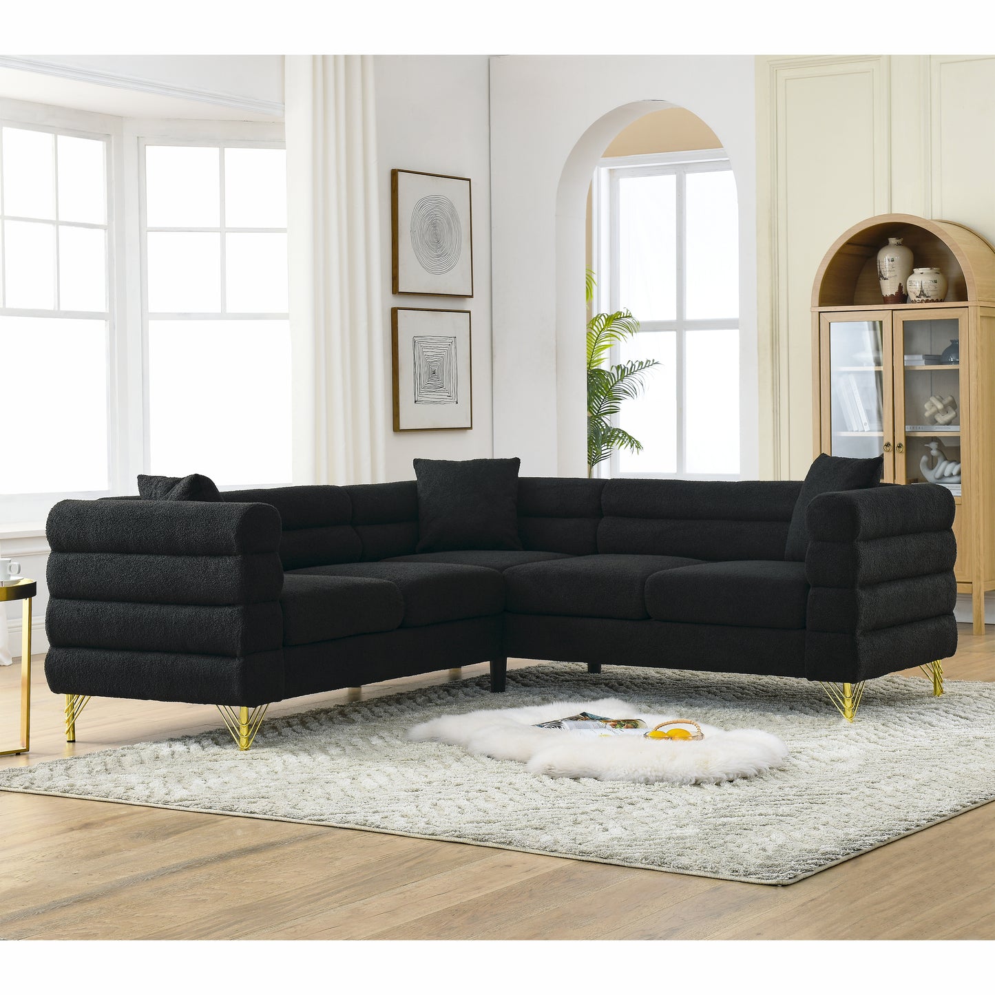 81.5-Inch Streamline Modern Corner Sofa with Metallic Luster Legs and Durable Construction