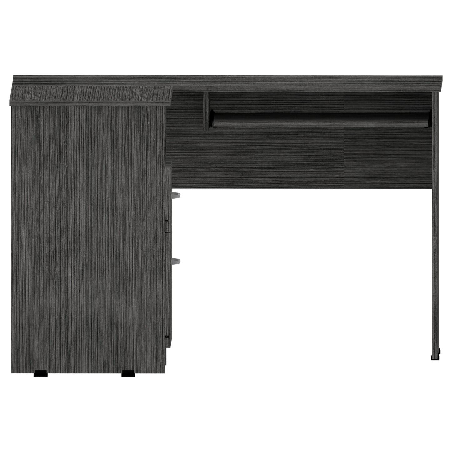 Modern L-Shaped Desk with Keyboard Tray and Drawers - Smokey Oak