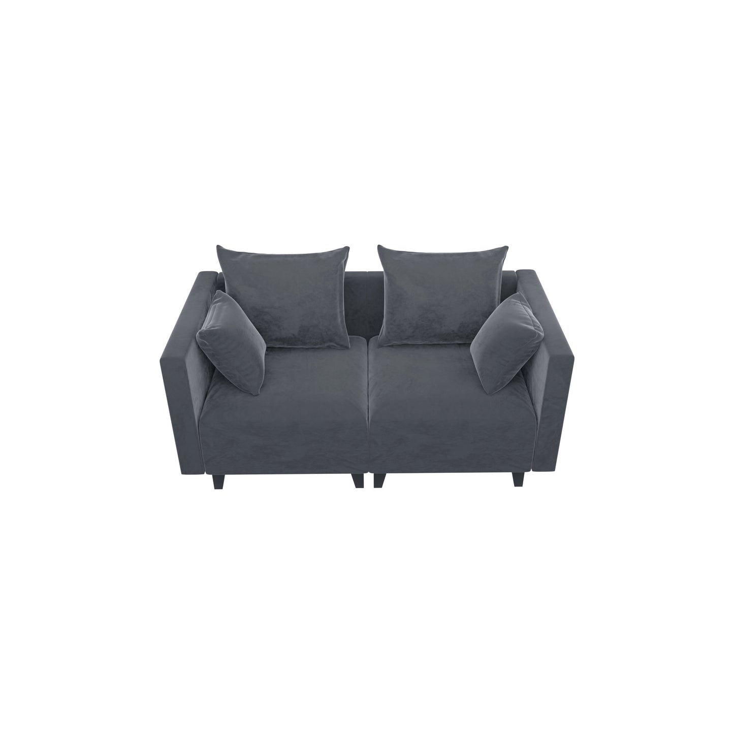 Sectional Sofa, Velvet Square Arm Sofa for bedroom, livingroom, (grey+blue)